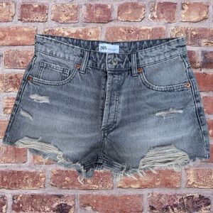 Zara Gray Jean Shorts High-Waisted Distressed
